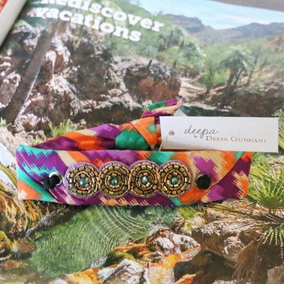 Jeweled Deepa Pony Tail Wrap Fabric Bracelet NWT Fabric Wrap Bracelet with Bloodstone Bead Dangles – Squirrel  main image 3